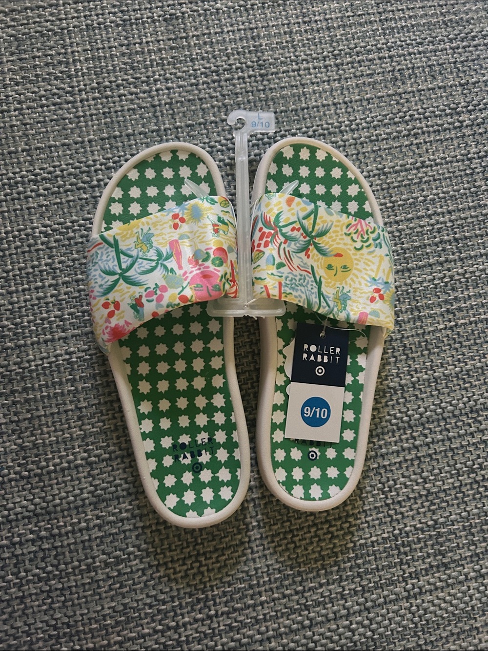 Roller Rabbit Green Star Footbed Floral Strap Slide Sandals